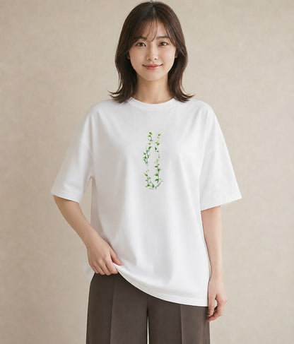 グラフィックTシャツ レディース 苔 植物 ボタニカル イラスト ゆるコーデ 社会人 女性 白T