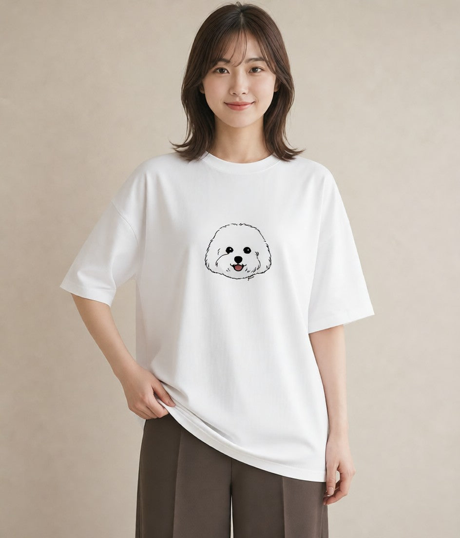 デザインTシャツ レディース ビションフリーゼ 犬 いぬ イラスト きれいめ 帰省 ラフ 白T