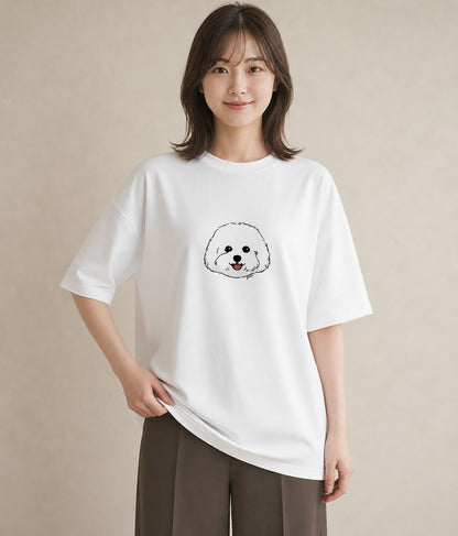 デザインTシャツ レディース ビションフリーゼ 犬 いぬ イラスト きれいめ 帰省 ラフ 白T