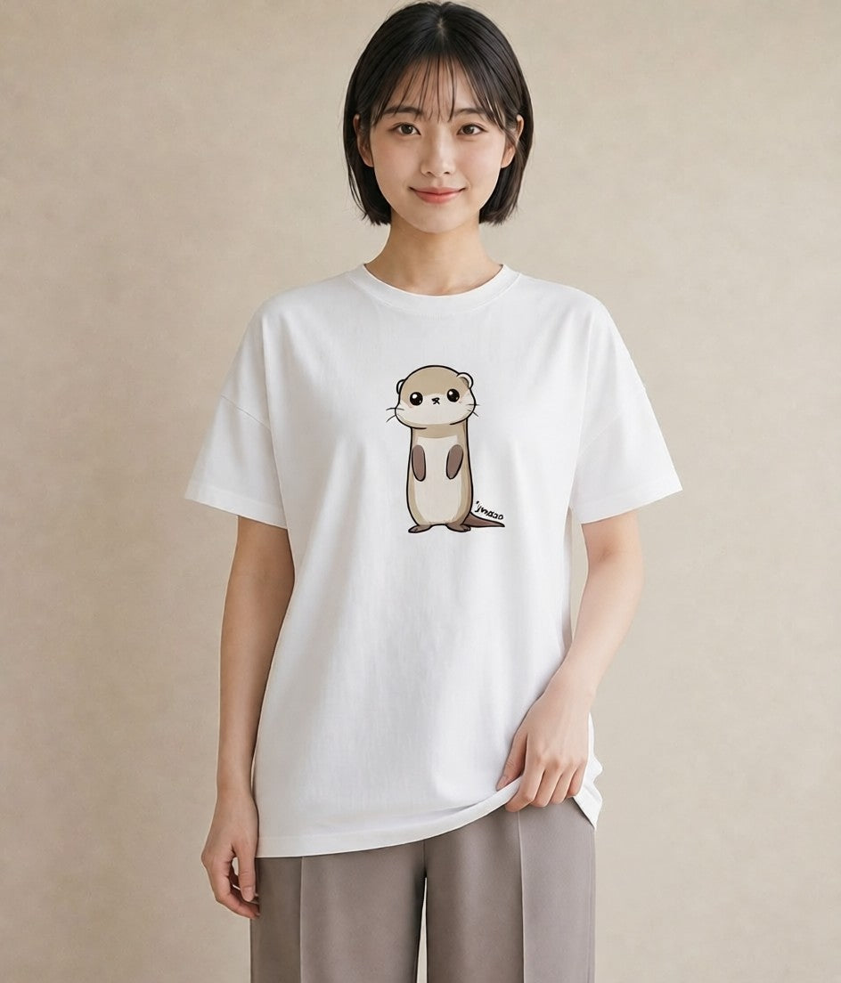 グラフィックTシャツ レディース フェレット ペット 動物 イラスト カフェコーデ 買い物 夏コーデ 白T