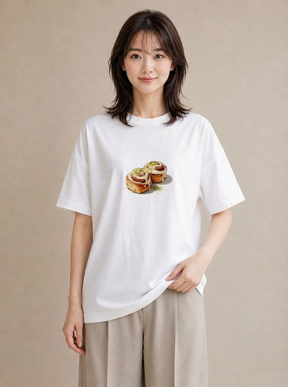 プリントTシャツ レディース ベーグル 食べ物 フード イラスト 散歩 お出かけ 白T