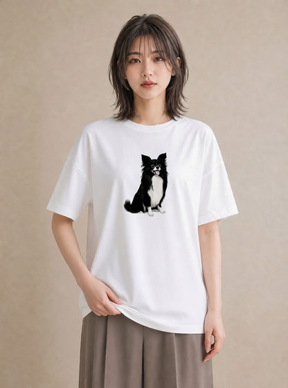 プリントTシャツ レディース ロングコートチワワ 犬 いぬ イラスト 上品 お揃い 親子 白T