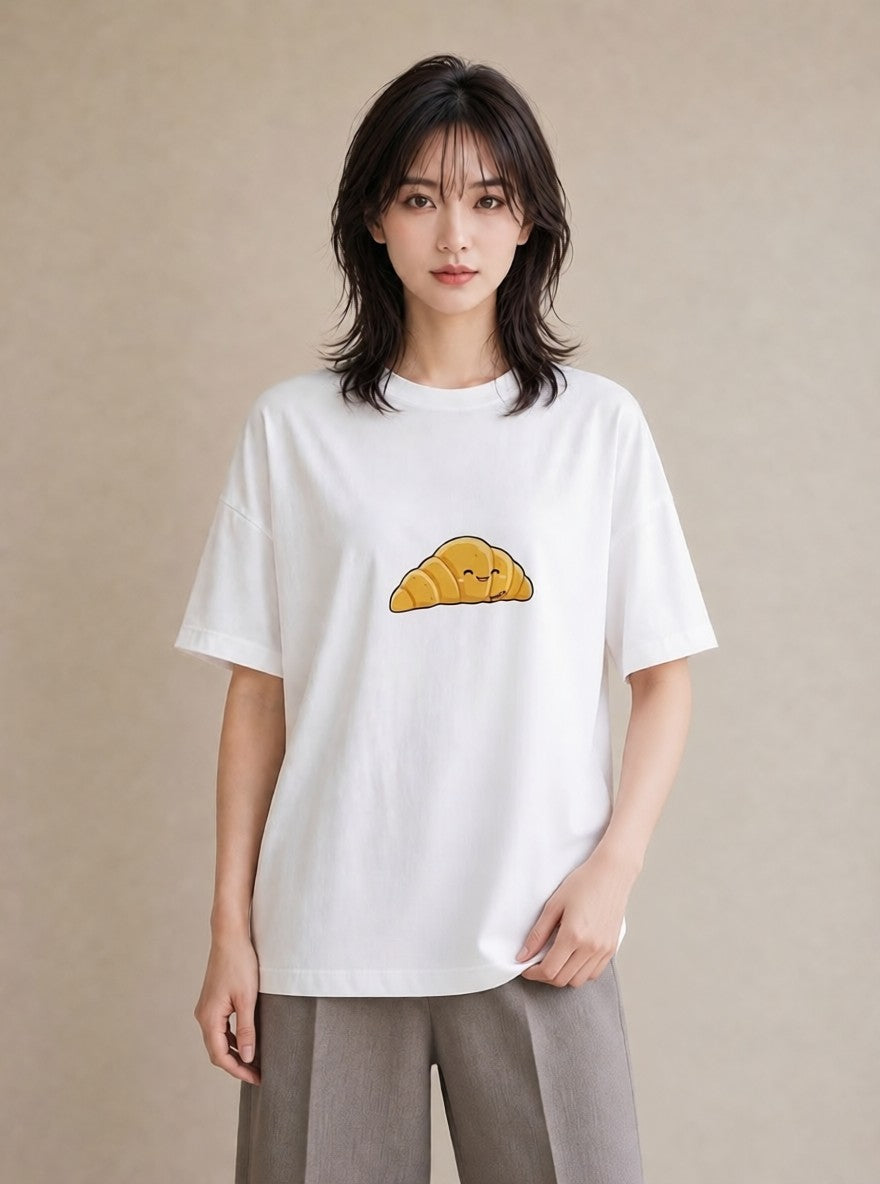 Tシャツ レディース クロワッサン 食べ物 フード イラスト カジュアル 親子 20代 白T