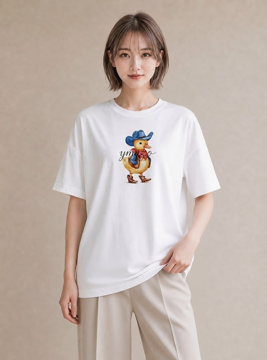 デザインTシャツ レディース アヒル 動物 アニマル イラスト ゆるかわ 春服 ミセス 白T