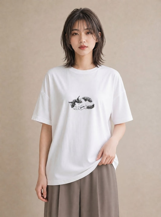 半袖Tシャツ レディース 猫 ねこ ネコ イラスト 女子会 お揃い 白T