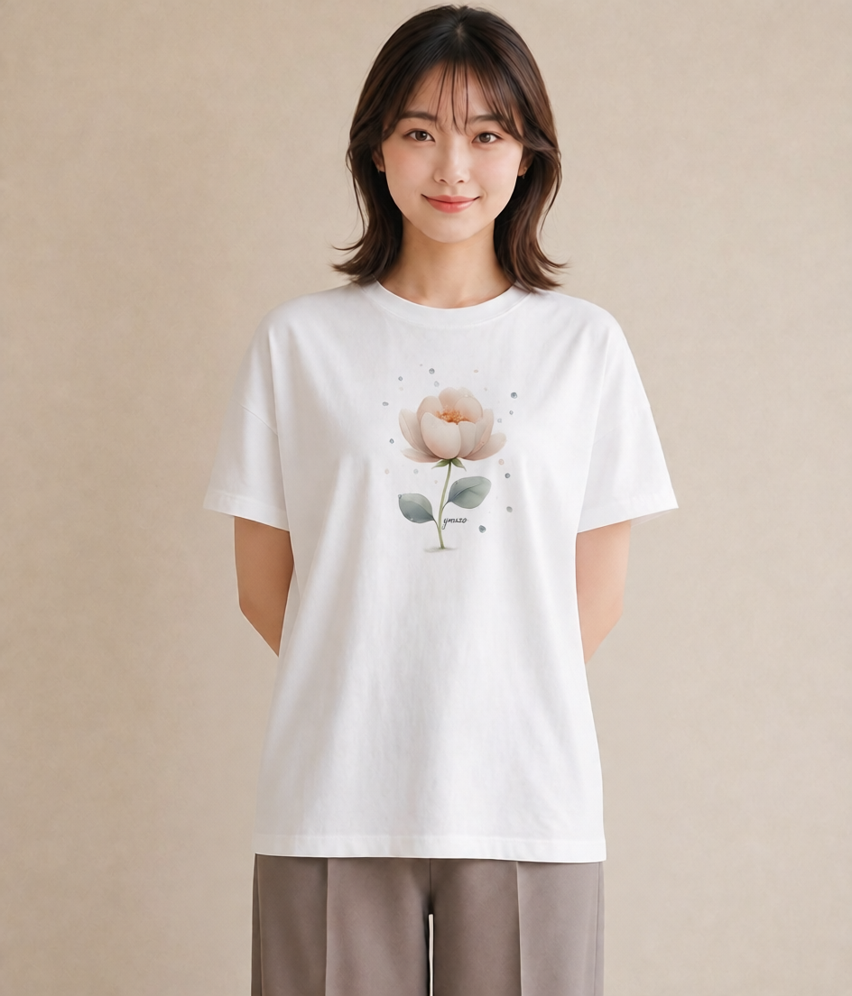 グラフィックTシャツ レディース 牡丹 花 花柄 イラスト フェミニン 親子 20代 白T