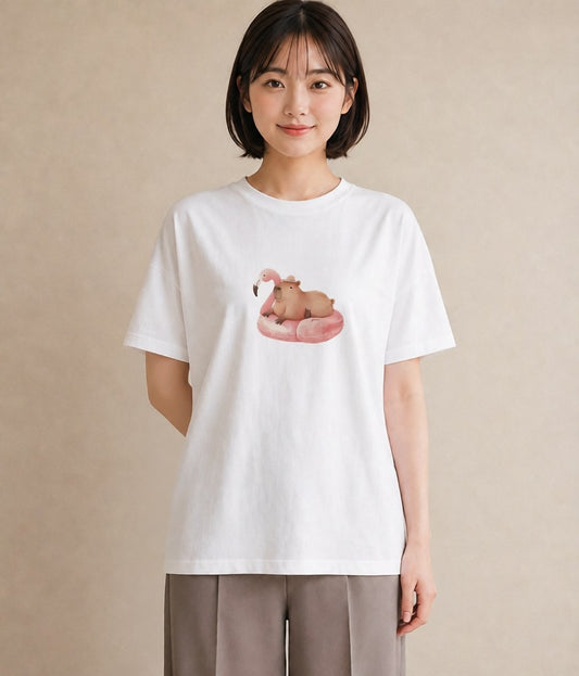 Tシャツ レディース ハムスター ペット 動物 イラスト 買い物 夏コーデ 白T