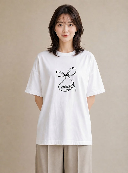 グラフィックTシャツ レディース リボン ボウ りぼん イラスト 個性的 ラフ レイヤード 白T