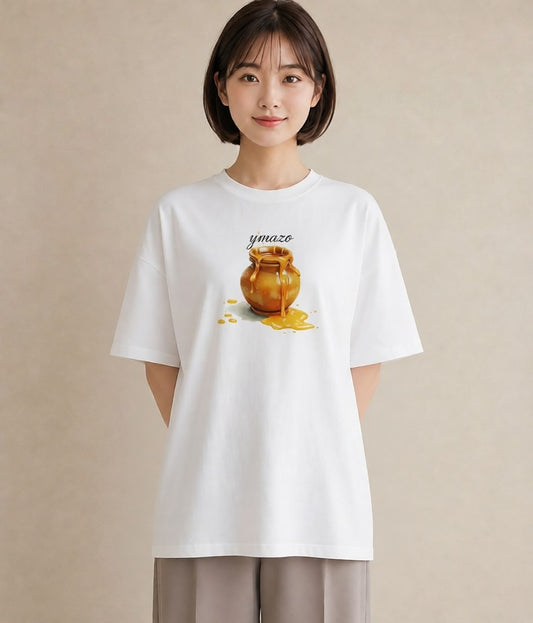 Tシャツ レディース はちみつ 食べ物 フード イラスト 手描き風 ルームウェア ギフト 白T