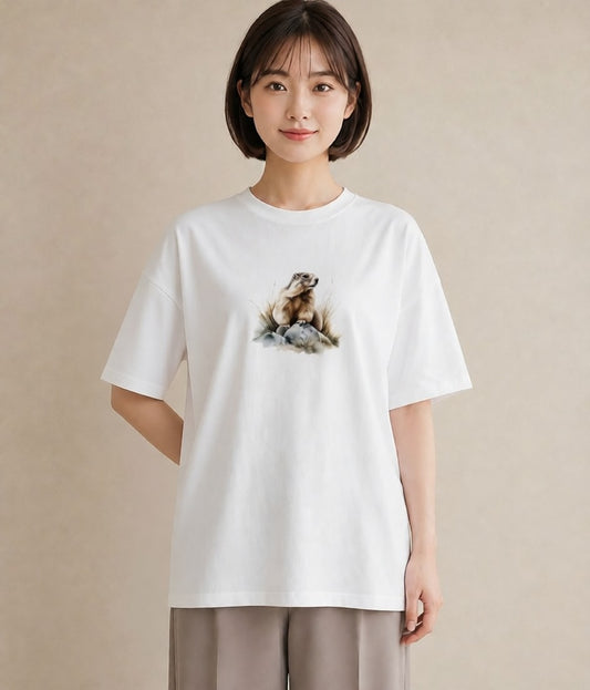 プリントTシャツ レディース フェレット ペット 動物 イラスト 韓国風 帰省 ラフ 白T