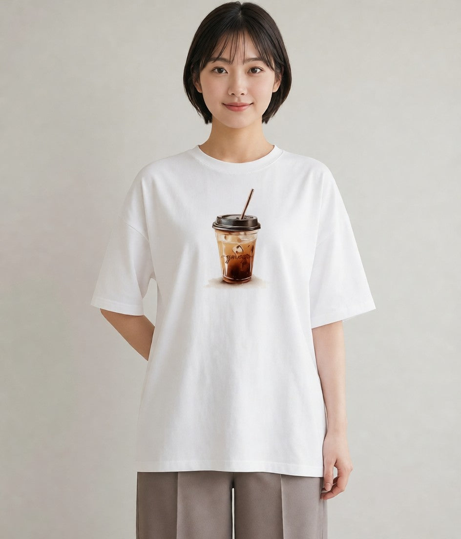 半袖Tシャツ レディース カフェラテ 食べ物 フード イラスト きれいめ 春コーデ 姉妹 白T