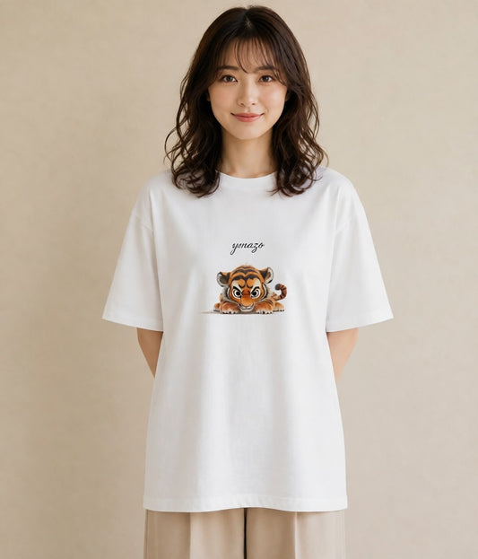 半袖Tシャツ レディース とら 動物 アニマル イラスト 韓国風 通勤 在宅 白T