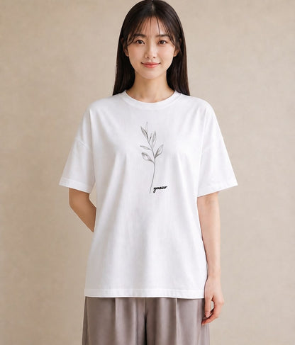 デザインTシャツ レディース 小花 花 フラワー イラスト 普段使い ビーチ デイリーウェア 白T