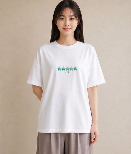 半袖Tシャツ レディース 流れ星 星空 宇宙 イラスト シック お出かけ 普段着 白T