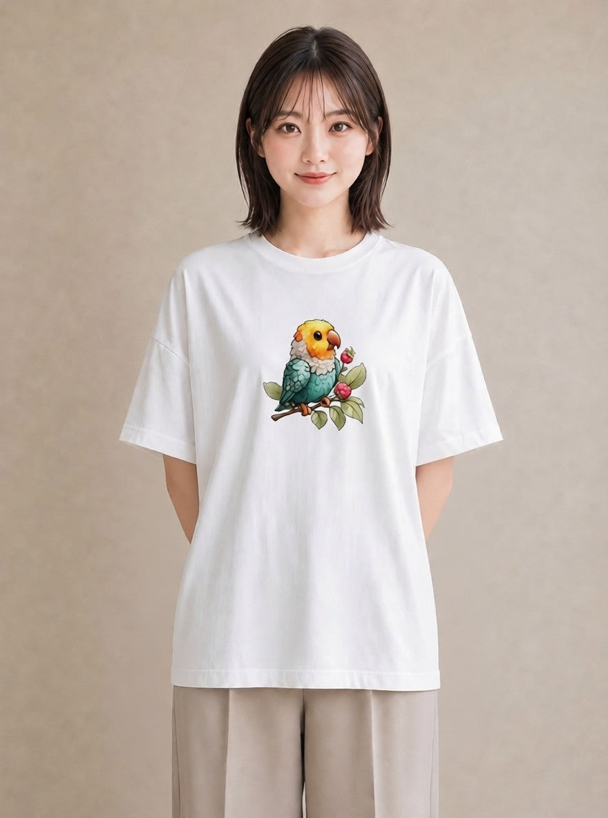 半袖Tシャツ レディース オカメインコ ペット 動物 イラスト 水彩風 母娘コーデ 自分用 白T