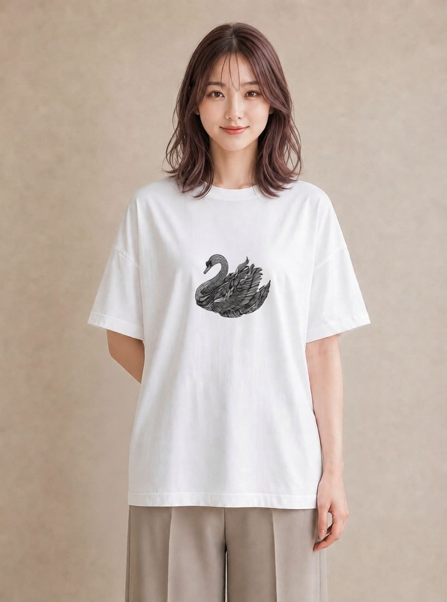 Tシャツ レディース ハクチョウ 動物 アニマル イラスト 夏コーデ 通学 白T
