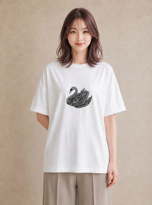Tシャツ レディース ハクチョウ 動物 アニマル イラスト 夏コーデ 通学 白T