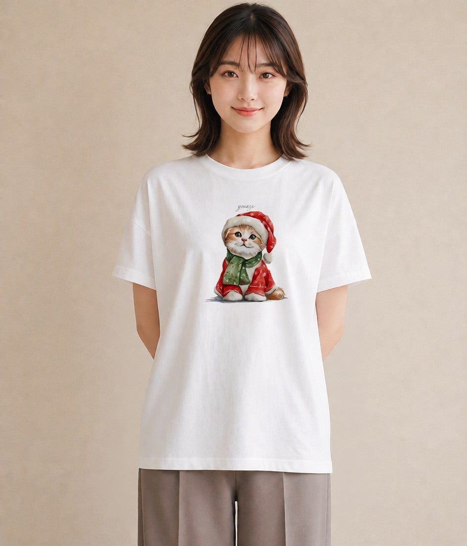 半袖Tシャツ レディース スコティッシュフォールド 猫 ねこ イラスト 線画 親子 20代 白T