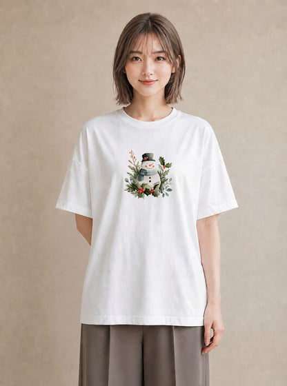 半袖Tシャツ レディース 雪 星空 宇宙 イラスト 個性的 母の日 ビーチ 白T