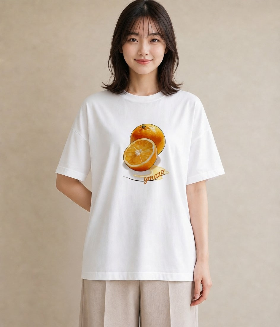 プリントTシャツ レディース みかん 食べ物 フード イラスト 水彩風 カフェ巡り 女子会 白T