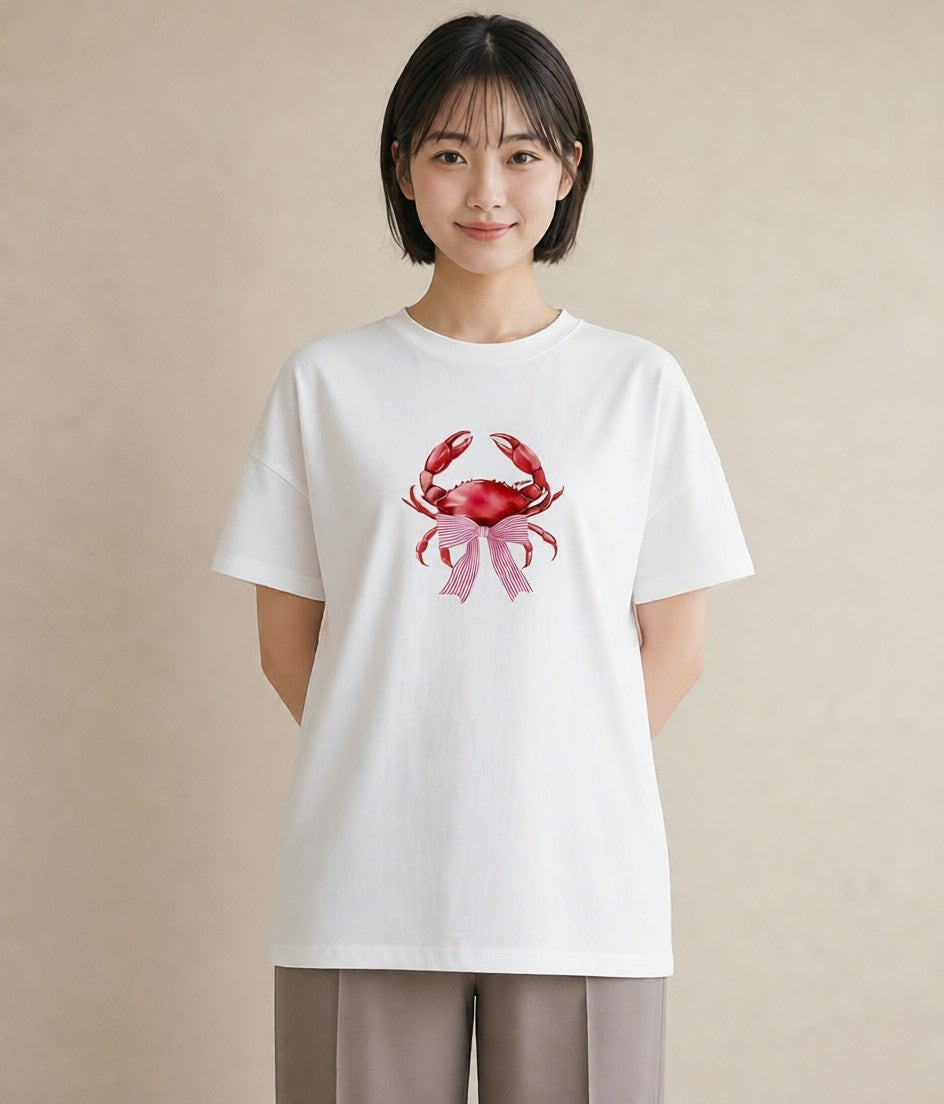 デザインTシャツ レディース エビ 海の生き物 海 イラスト アート風 女性向けギフト 散歩 白T
