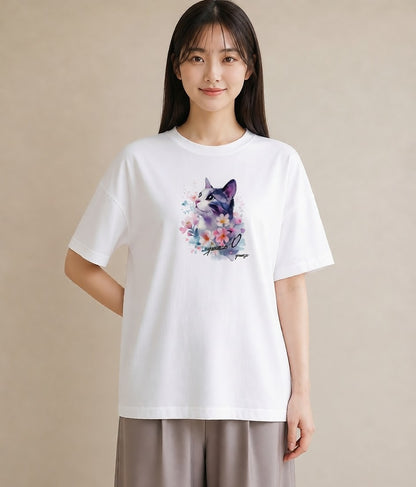 半袖Tシャツ レディース 三毛猫 みけねこ 三毛 猫 ねこ イラスト 旅行 母娘コーデ 白T