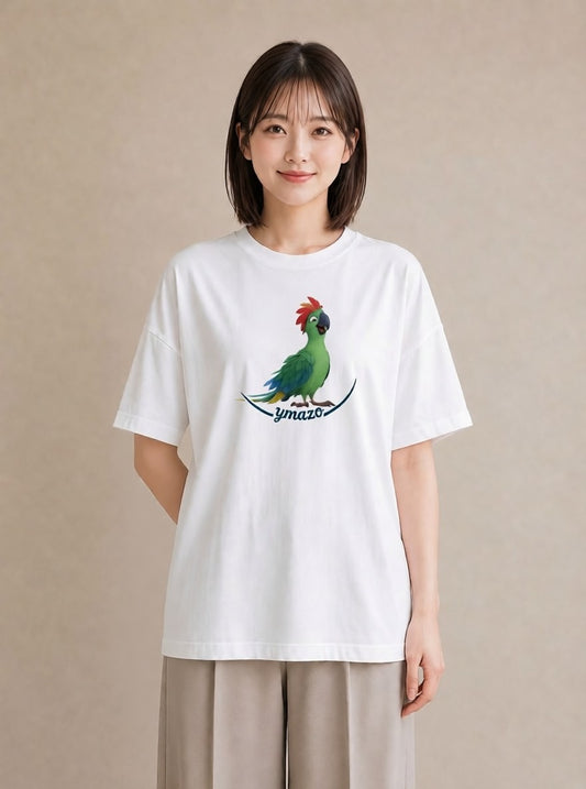 Tシャツ レディース ボタンインコ ペット 動物 イラスト モード 友達ギフト 部屋着 白T