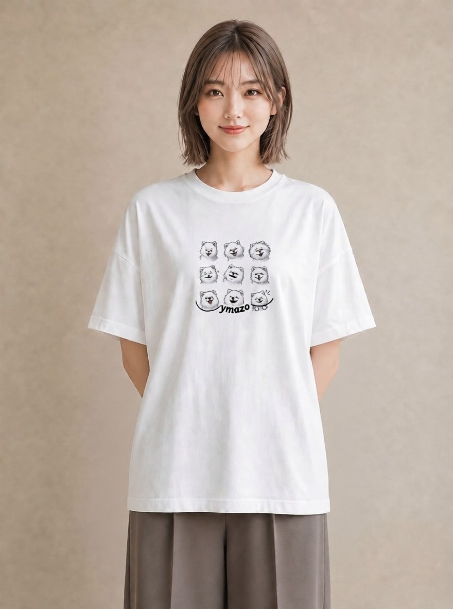 グラフィックTシャツ レディース ポメラニアン ポメ 犬 いぬ イラスト 抜け感 レイヤード 友達ギフト 白T