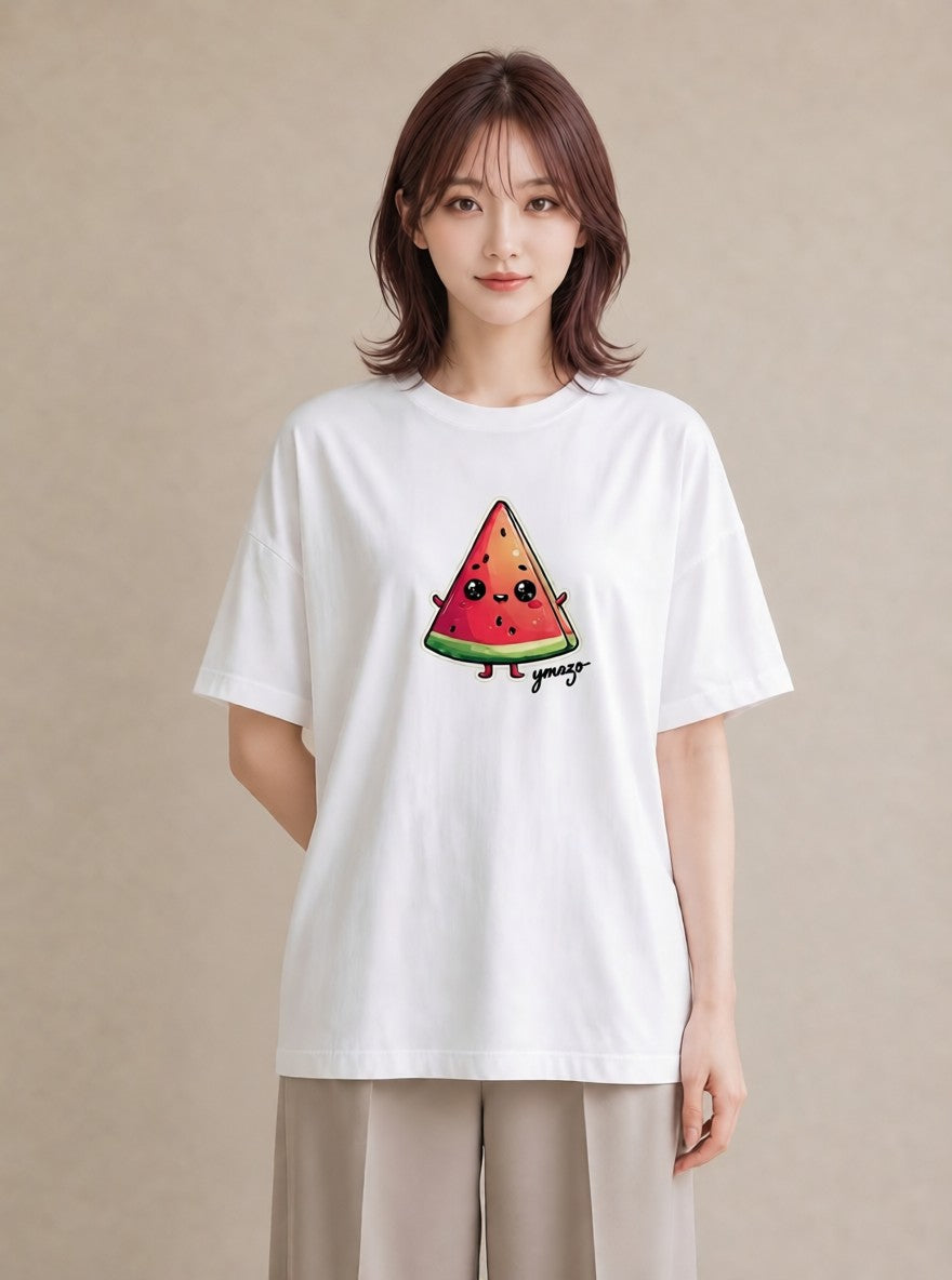 Tシャツ レディース すいか 食べ物 フード イラスト ミニマル デイリーウェア 休日 白T