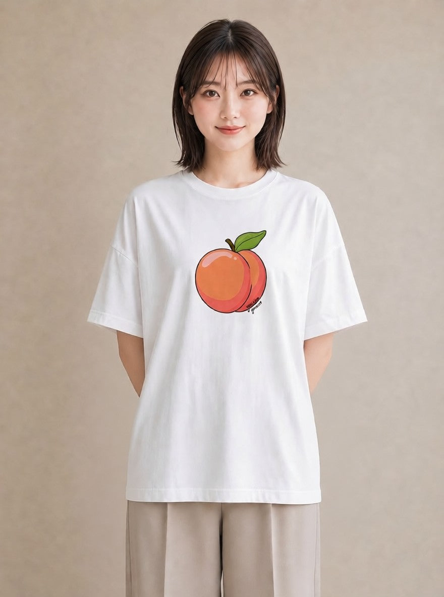 グラフィックTシャツ レディース もも 食べ物 フード イラスト 韓国風 カフェ巡り 女子会 白T