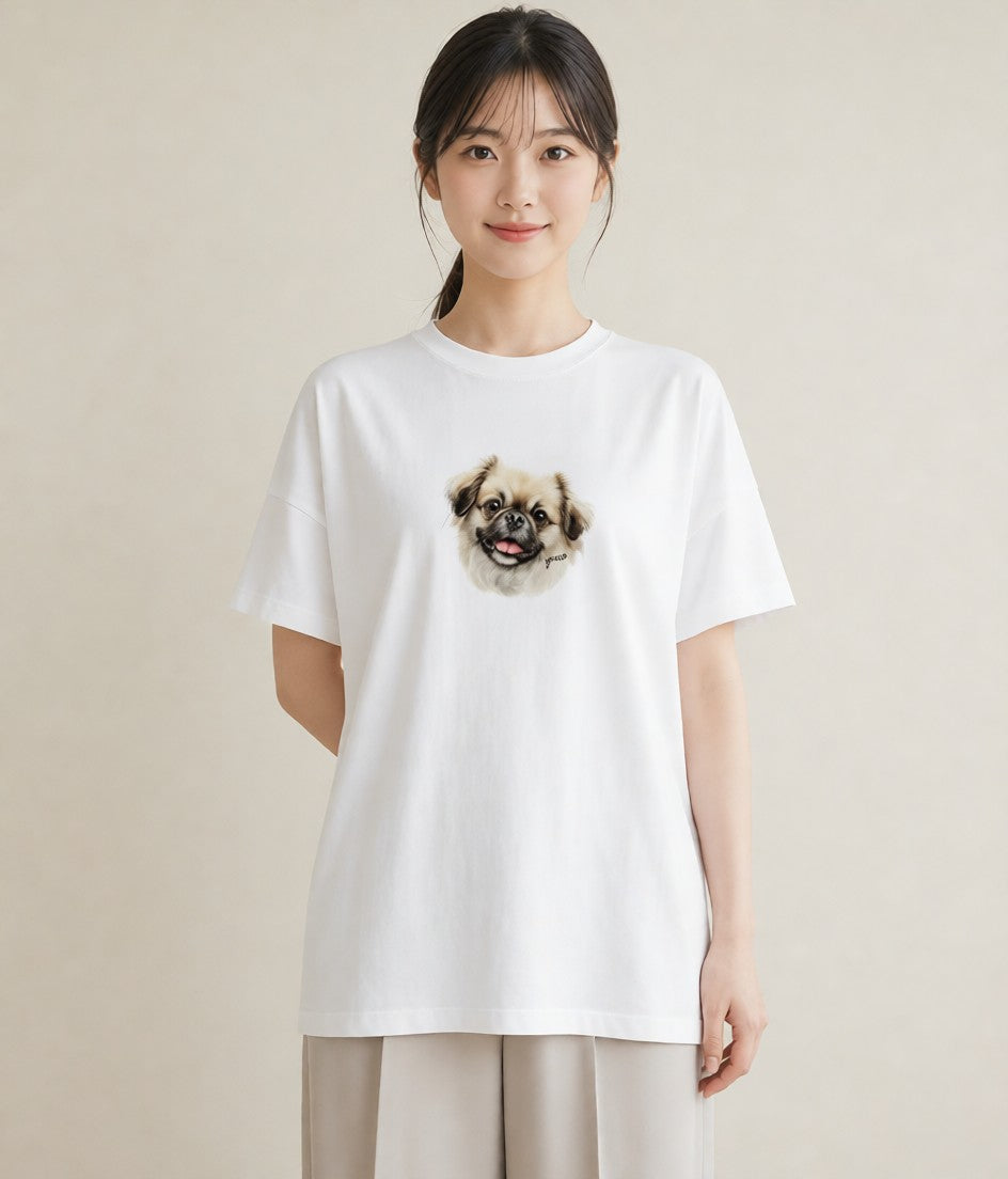 デザインTシャツ レディース 狆 犬 いぬ イラスト 淡色 週末コーデ 敬老の日 白T