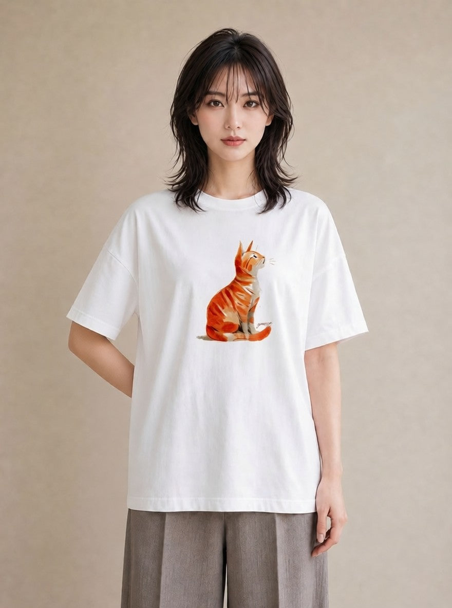 デザインTシャツ レディース ねこ 猫 ネコ イラスト お洒落 お出かけ 普段着 白T