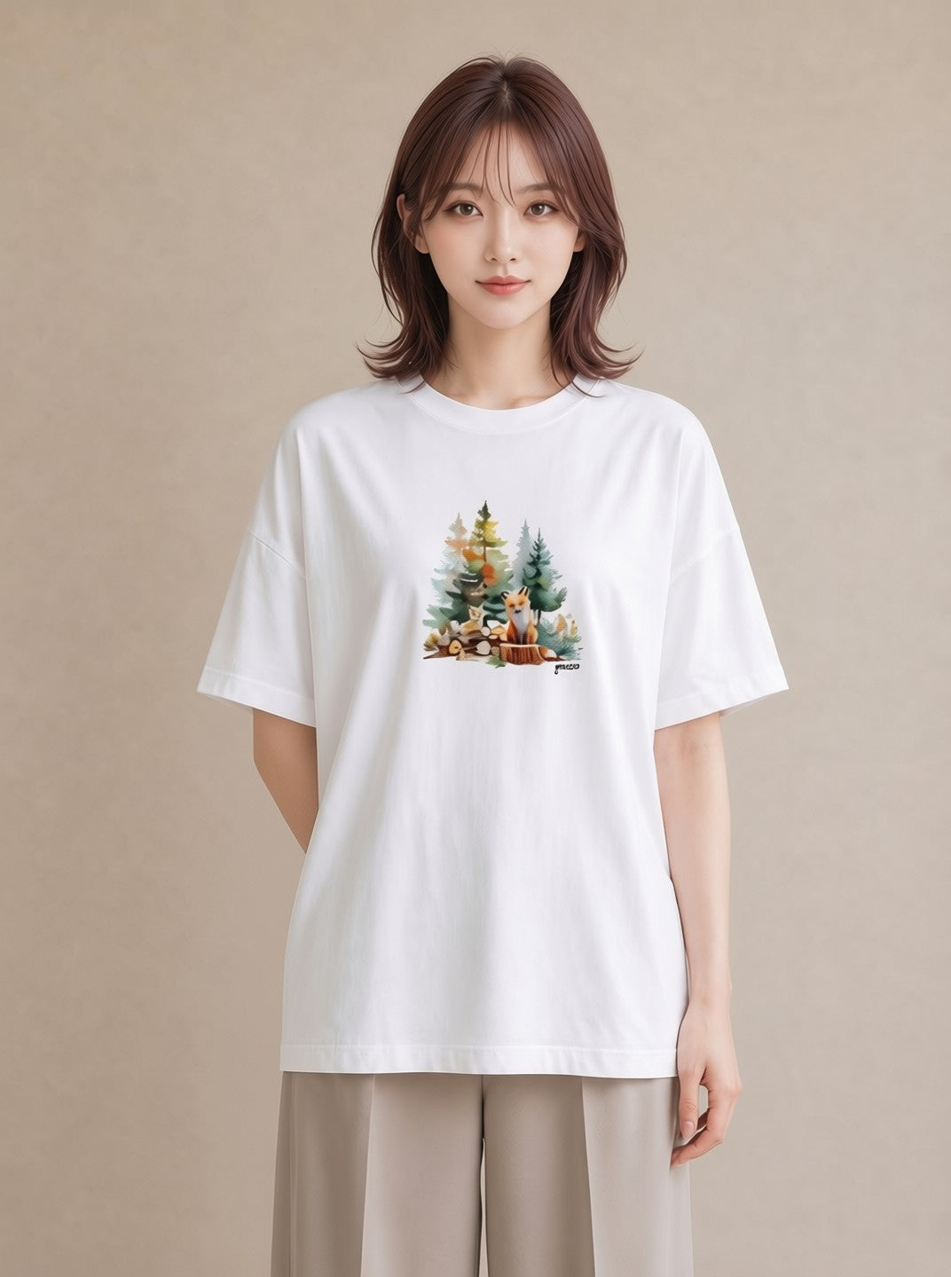 プリントTシャツ レディース 森 植物 ボタニカル イラスト ガーリー 買い物 夏コーデ 白T