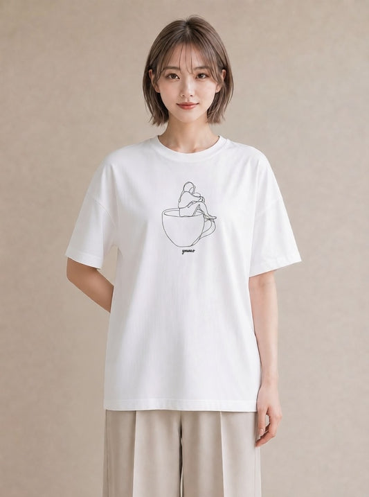 デザインTシャツ レディース コーヒー カフェ 珈琲 イラスト 韓国風 ママ カフェ服 白T
