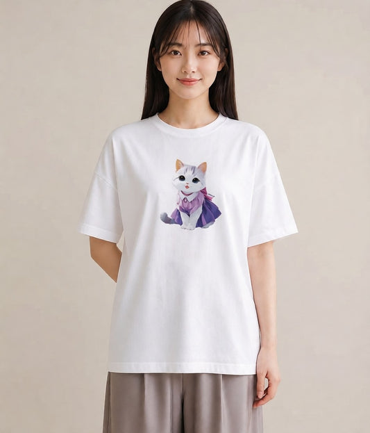 Tシャツ レディース 白猫 猫 ねこ イラスト 普段使い 敬老の日 ホワイトデー 白T