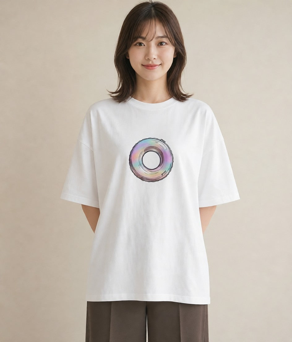 グラフィックTシャツ レディース ベーグル 食べ物 フード イラスト ラフ 帰省 白T