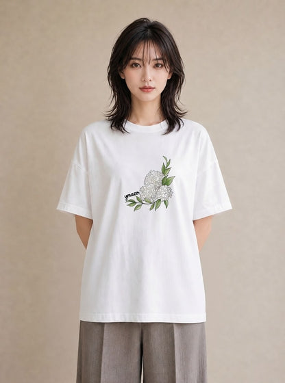 グラフィックTシャツ レディース ポスト 野の花 レトロ ナチュラル アンティーク イラスト 抜け感 女性 旅行用 白T