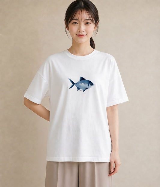 半袖Tシャツ レディース メダカ ペット 動物 イラスト 韓国風 ミセス 春コーデ 白T