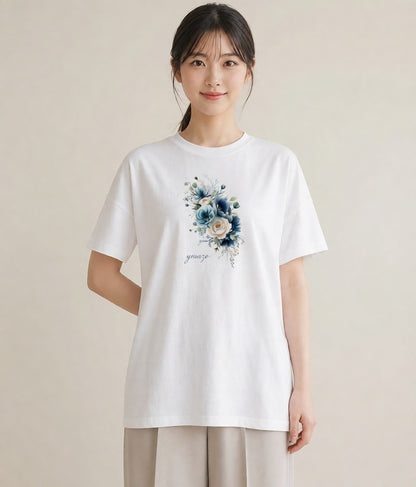 半袖Tシャツ レディース ポスト 野の花 レトロ ナチュラル アンティーク イラスト 上品 帰省 ラフ 白T
