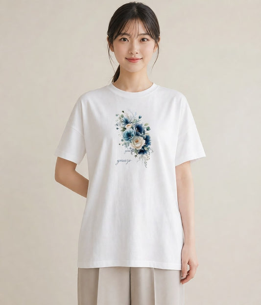 半袖Tシャツ レディース ポスト 野の花 レトロ ナチュラル アンティーク イラスト 上品 帰省 ラフ 白T