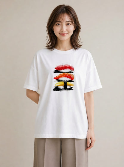Tシャツ レディース お寿司 食べ物 フード イラスト ラフカジュアル 海 カフェ巡り 白T