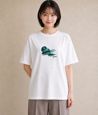 Tシャツ レディース オーロラ 星空 宇宙 イラスト 北欧風 帰省 ラフ 白T