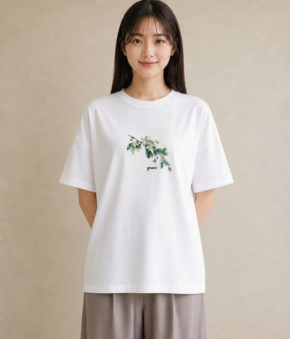 Tシャツ レディース 葉っぱ 植物 ボタニカル イラスト ミニマル 海 カフェ巡り 白T