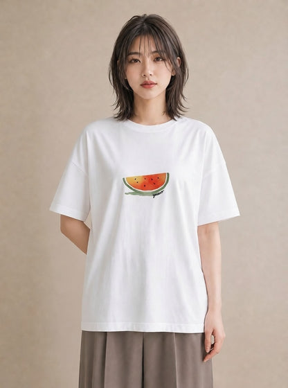 プリントTシャツ レディース メロン 食べ物 フード イラスト レトロ 親子 20代 白T