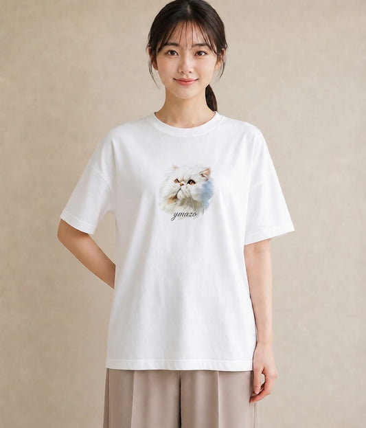 デザインTシャツ レディース メインクーン 猫 ねこ イラスト 普段使い 旅行 母娘コーデ 白T