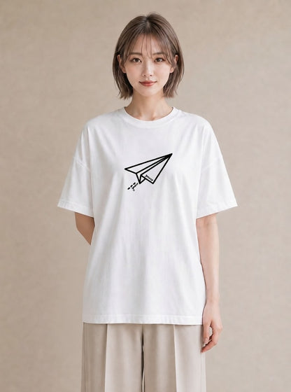 グラフィックTシャツ レディース 紙の船 水辺 ナチュラル アンティーク イラスト 旅行コーデ デート 帰省 白T
