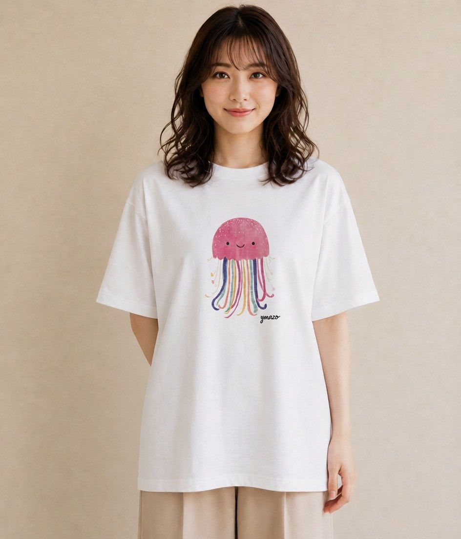 デザインTシャツ レディース くらげ クラゲ 海の生き物 海 イラスト 普段使い ミセス 春コーデ 白T