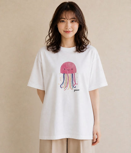 デザインTシャツ レディース くらげ クラゲ 海の生き物 海 イラスト 普段使い ミセス 春コーデ 白T