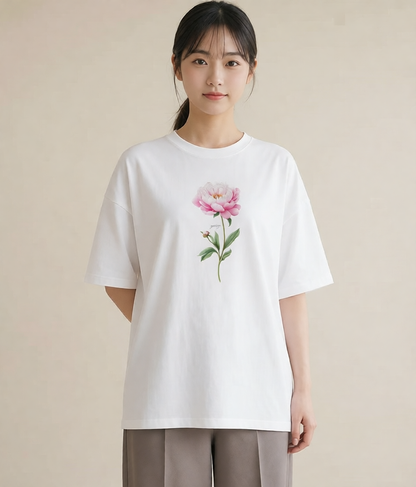 Tシャツ レディース 牡丹 花 花柄 イラスト ヴィンテージ風 母娘コーデ 自分用 白T