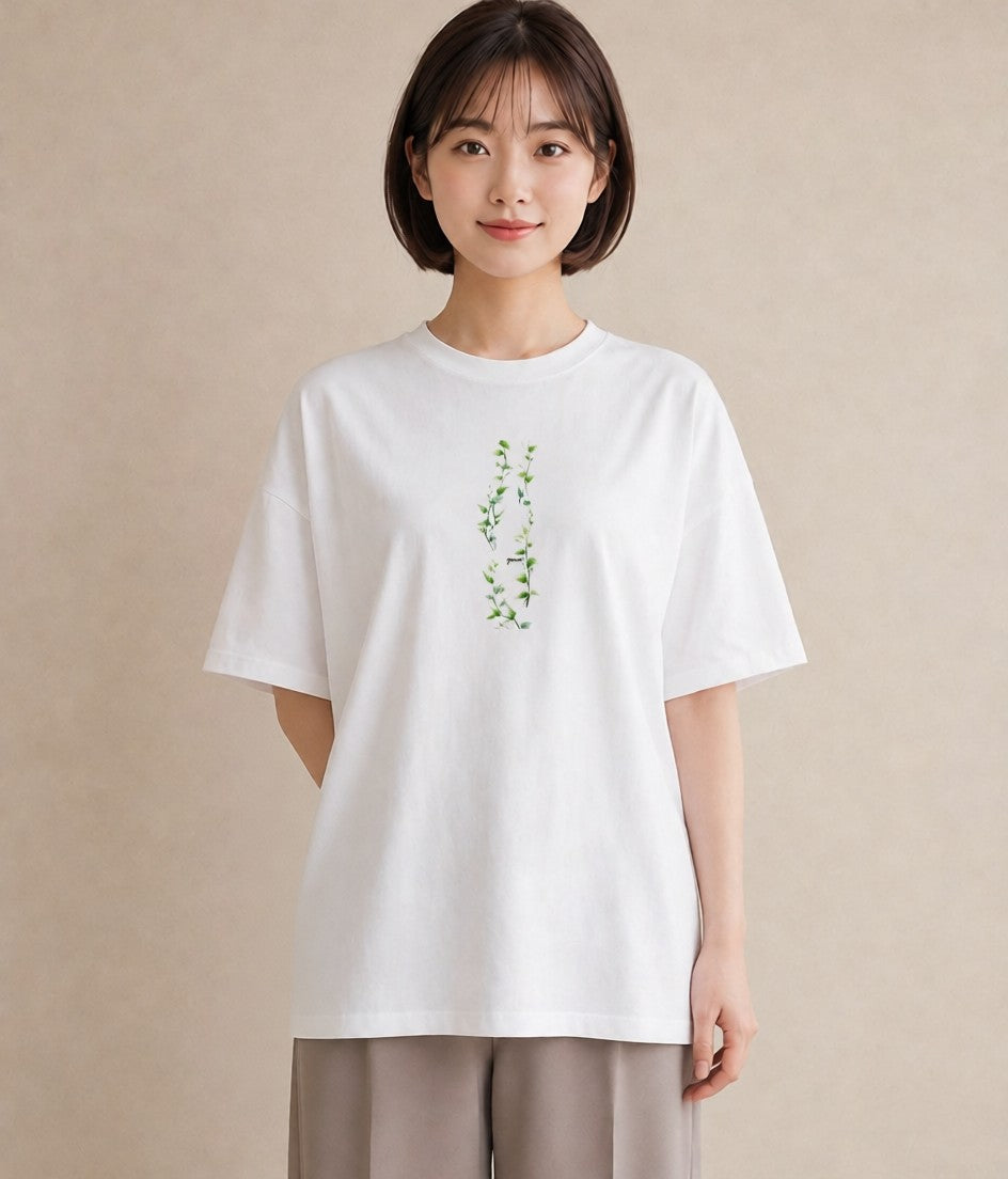 半袖Tシャツ レディース 夕暮れ バルコニー 夕焼け ナチュラル アンティーク イラスト 春服 ミセス 白T